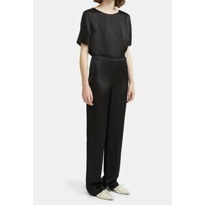 THEORY Black Pajama Pant in Hammered Viscose Satin Side-Zip Full Length 4 S